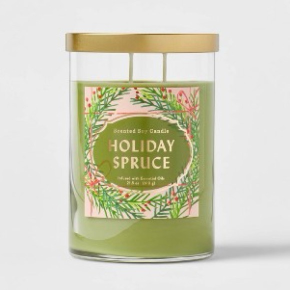 NEW Opalhouse 2 Wick Clear Glass Holiday Spruce Lidded Jar Candle, 21.5 oz - Picture 1 of 3